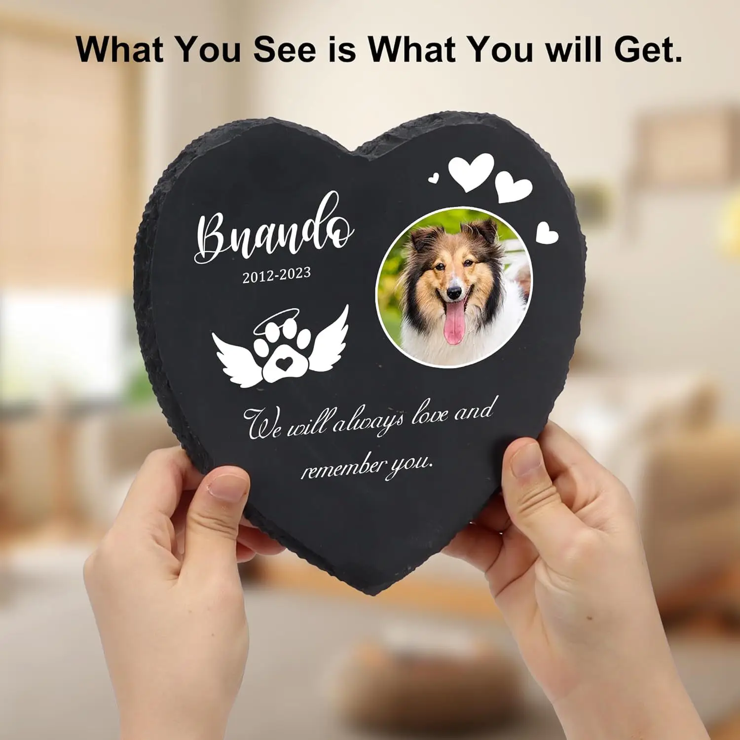 Personalized Pet Memorial Stone with Text Photo Name Printing Dog Grave Marker Plaque Garden Stone Slate Tombstone