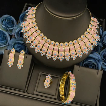 JRH Affordable Luxury Women's Gold Plated Jewelry 4PCS Set Necklace Earrings Bracelet Ring Perfect Gift for Jewellery Woman 1