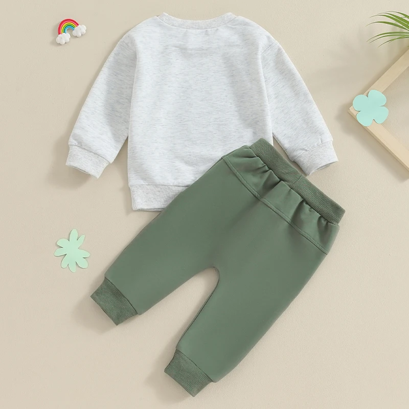 

Baby Boys Pants Set Long Sleeve Crew Neck Letters Shamrock Print Sweatshirt with Elastic Waist Sweatpants Infant Clothes