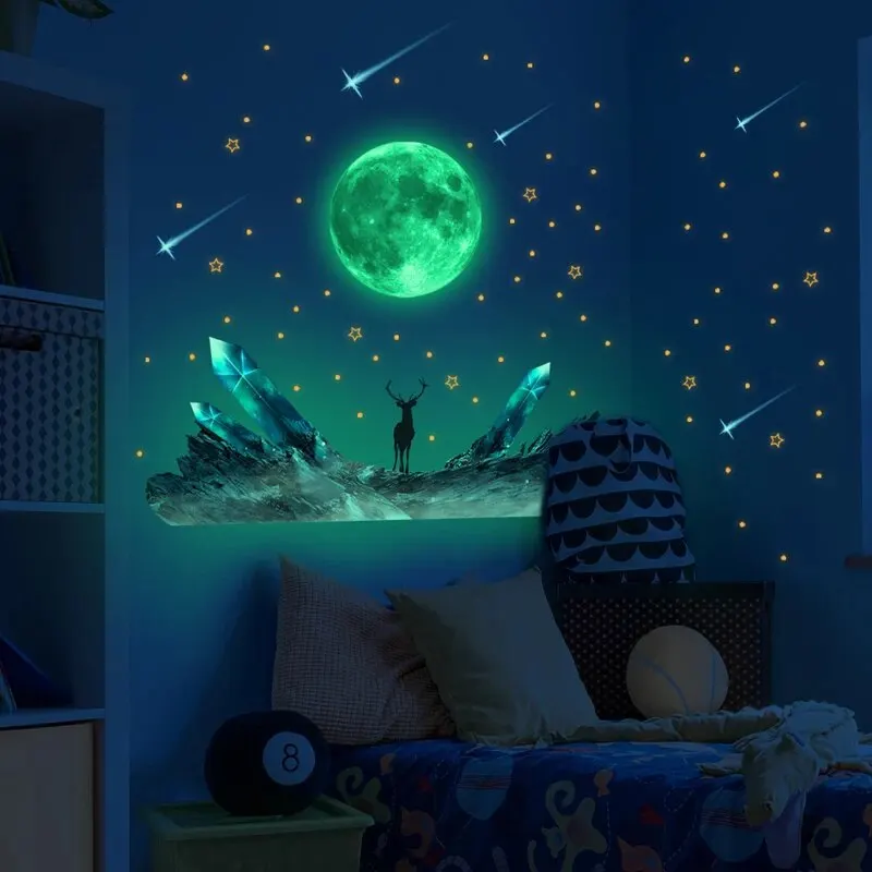Wall Stickers: Moon Moose Meteor Glow-in-the-dark Stars Bedroom Living Room Luminous Self-adhesive Wall Decal