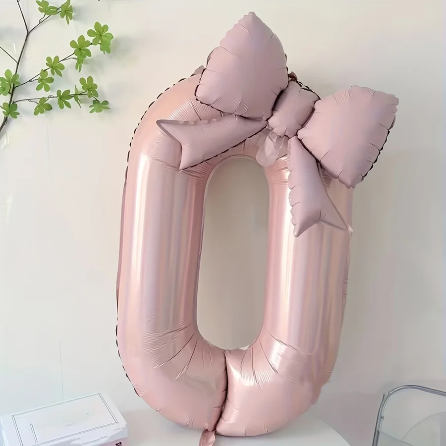 Pink 32-Inch Foil Number Balloon with Bow - Perfect for Celebrations and Decor