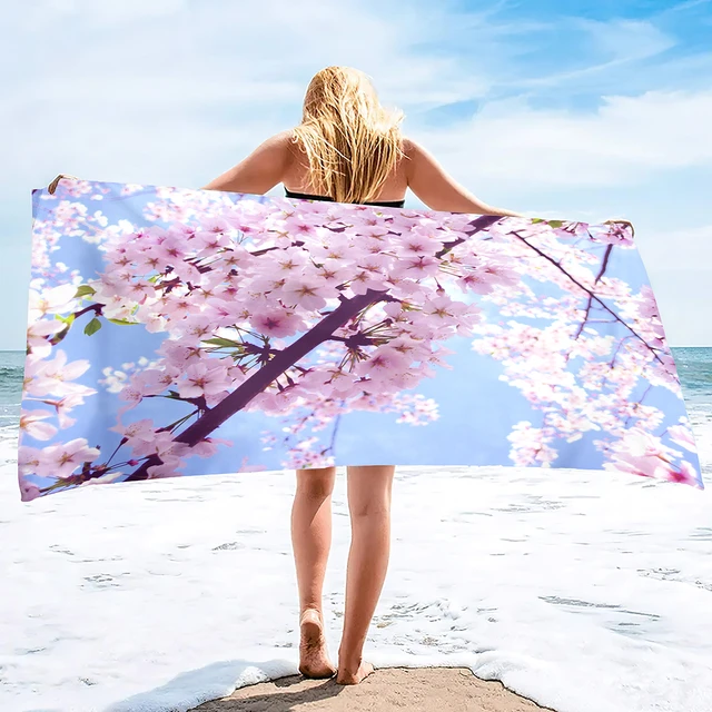 Pink Cherry Blossoms Sand Free Beach Towel Oversized Absorbent Bath Towel  Large Hand Towels for Swimming