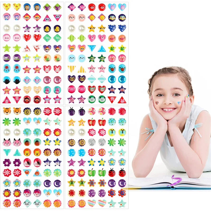 60/180/300Pcs Sticker Earrings 3D Gems Stickers Glitter Sparkle Crystal Stickers Self-Adhesive Stick on Earrings For Girls Kids