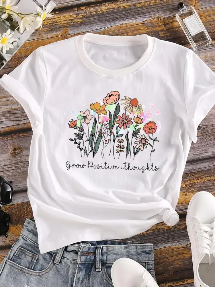 

Clothing T-shirt Ladies Female Print Top Fashion Plant Trend Flower Cute 90s Short Sleeve Clothes Graphic Women Tee T Shirt