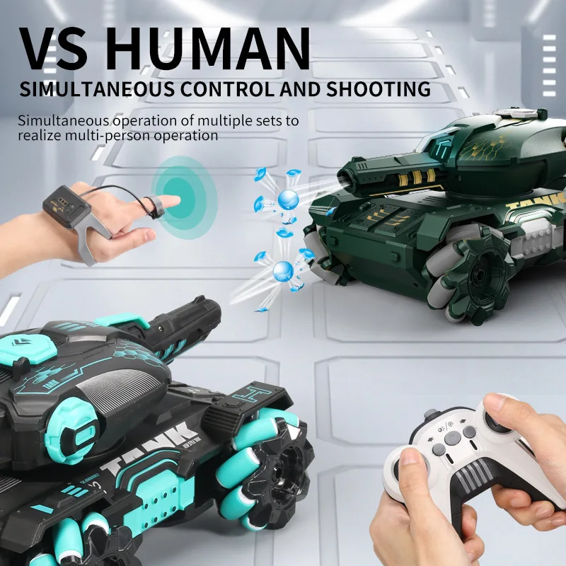 Rc Tanks 2.4G Dual Control Mode Armored Vehicle High Speed Water Bombs Induction Watch Remote Double Control Toy Gifts for Boys