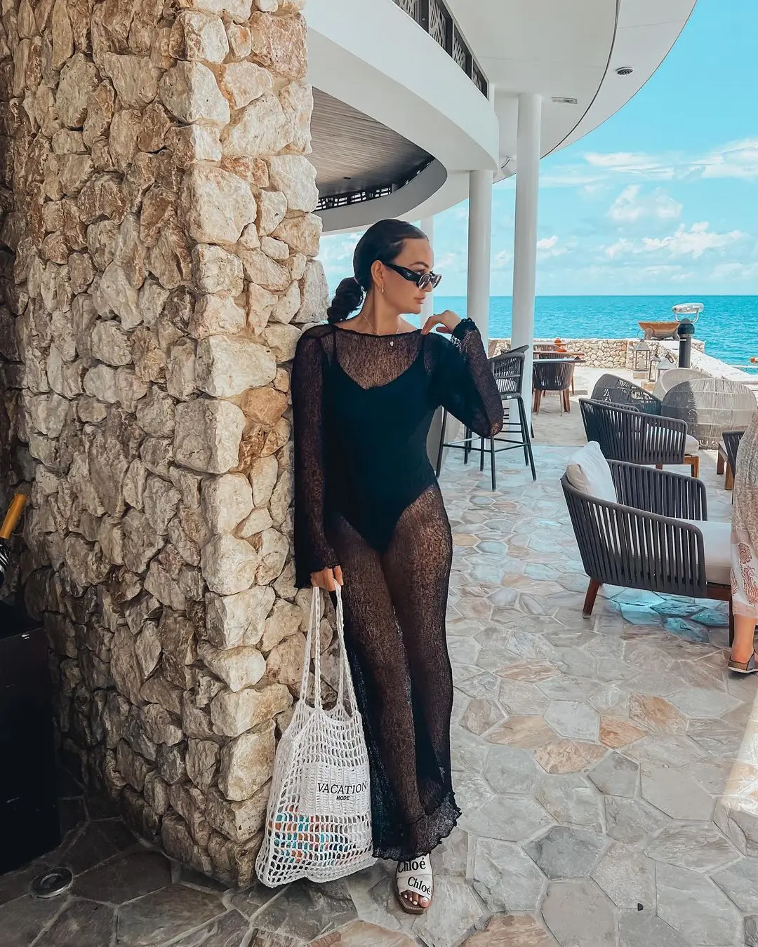 Beach Cover Up Outfits For Women Summer Holiday Party Beach Dress Backless See-Through Oversized Crochet Dress Swimwear