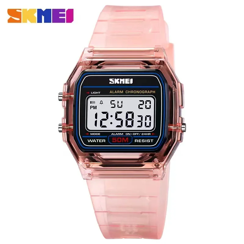 SKMEI Shockproof Back Light Display Stopwatch Digital Watches Women reloj mujer 2056 Transparent TPU Strap Ladies Wristwatch