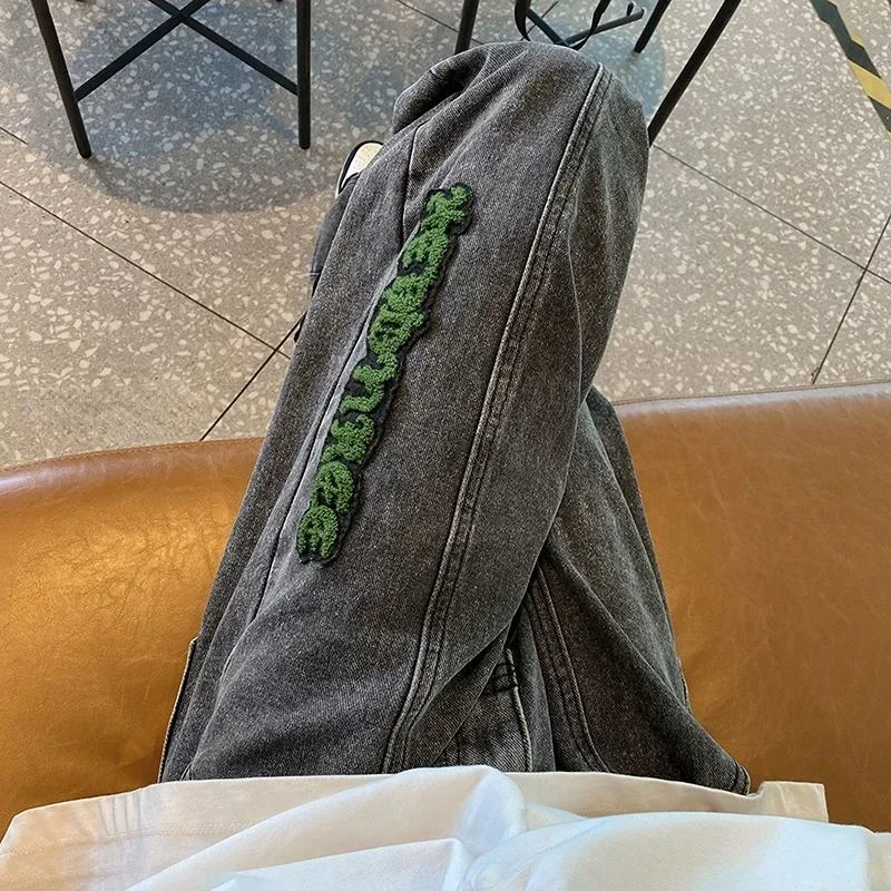 Jeans for Men With Print Straight Trousers Grunge Y2k Graphic Baggy Low Rise Stretch 2023 Trend 90s Streetwear Mens Cowboy Pants