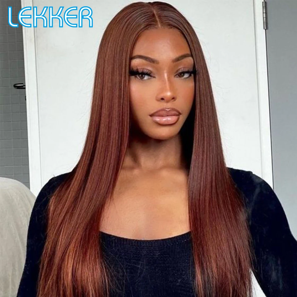 

Lekker Chocolate Brown Straight 13x5 Lace Frontal Human Hair Wigs For Women Brazilian Remy Hair Pre Plucked Baby Hair 30" Wigs