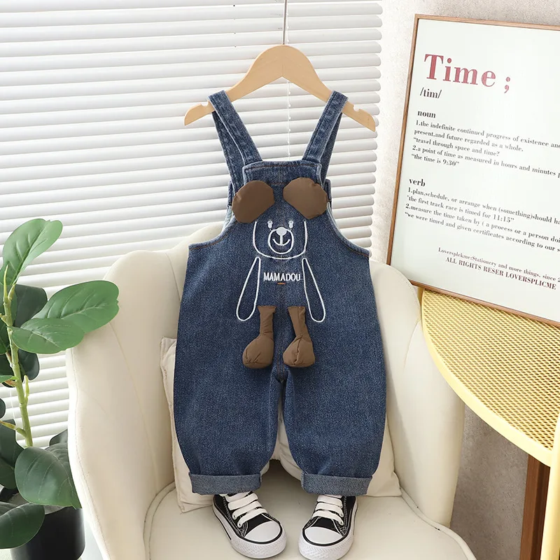 0-4year Spring Newborn Baby Boys girls Suspender Simple Trousers Solid Adjustable Denim Korean Soft Casual