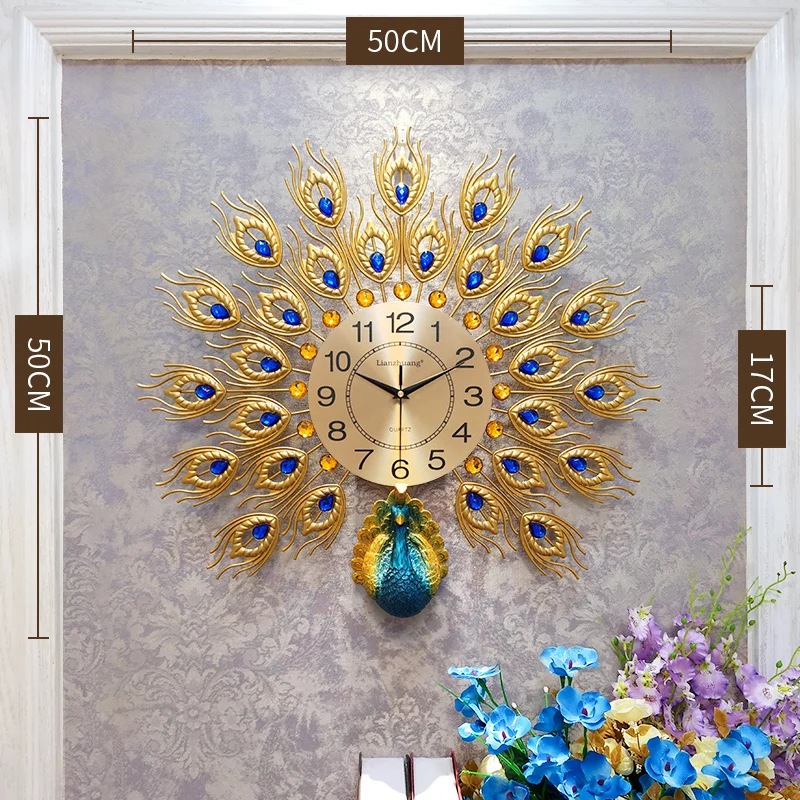 Round Premium Aesthetic Peacock Wall Clock 50x50cm  