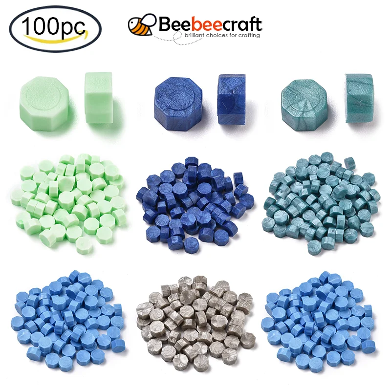 

100PCS Sealing Wax Particles for Retro Seal Stamp Octagon Pale Green 8.5x4.5mm
