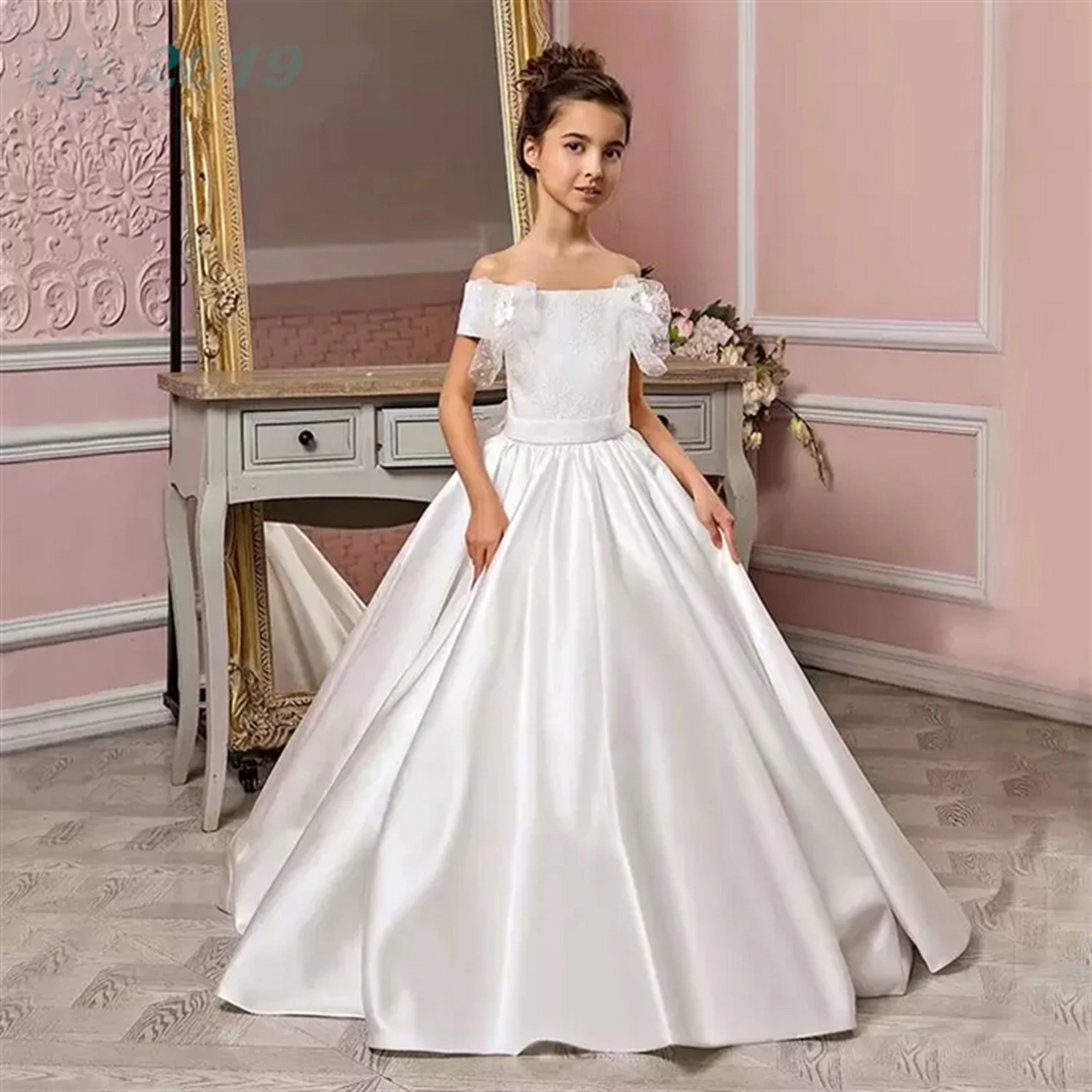 

Элегантное Цветочное платье для девочки на свадьбу с открытыми плечами кружевное платье в пол для принцессы на день рождения искусственное платье для первого причастия бальное платье