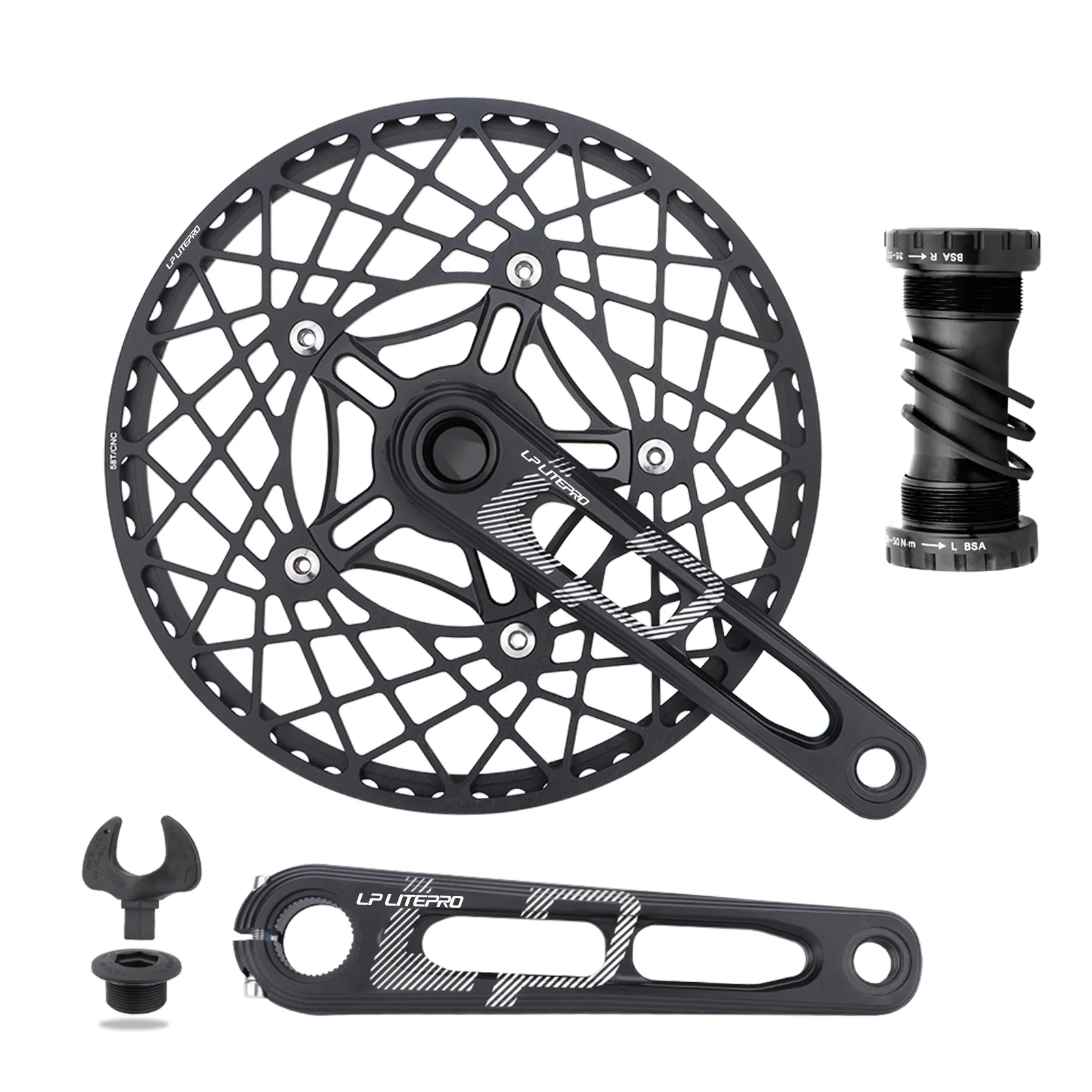 

53T/56T/58T Bike Chainring Crank Arm Set for Folding Bicycle 170mm 130BCD 5 Bolts Bicycle Crankset with Chainring Bottom Bracket