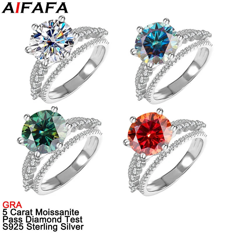 5 Carati D Color Moissanite Women Rings 925 Sterling Silver 6 Color Moissanita Wedding Ring Fine Jewelry Pass Diamond Test Gra