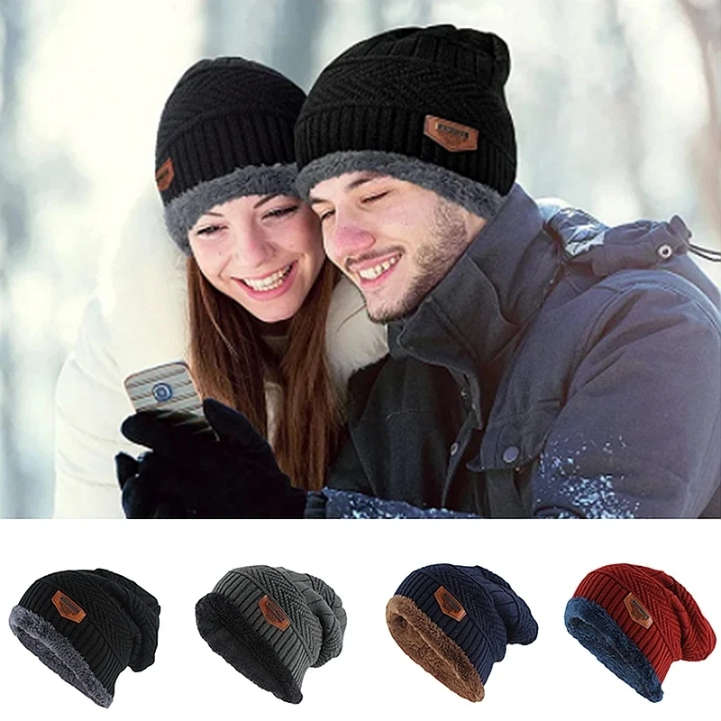 New Unisex Stylish Winter Hat Add Fur Lined Soft Warm Beanie Cap Thick Winter Hats For Men & Women Knitted Hat