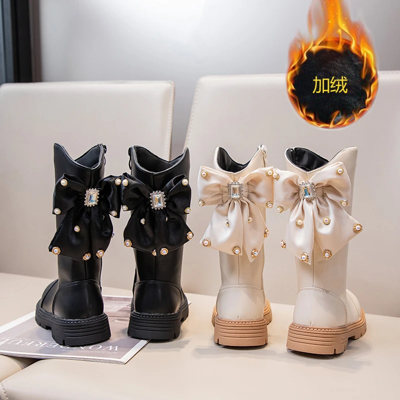 Girls Leather Mid Calf Boots Winter Kid Boots