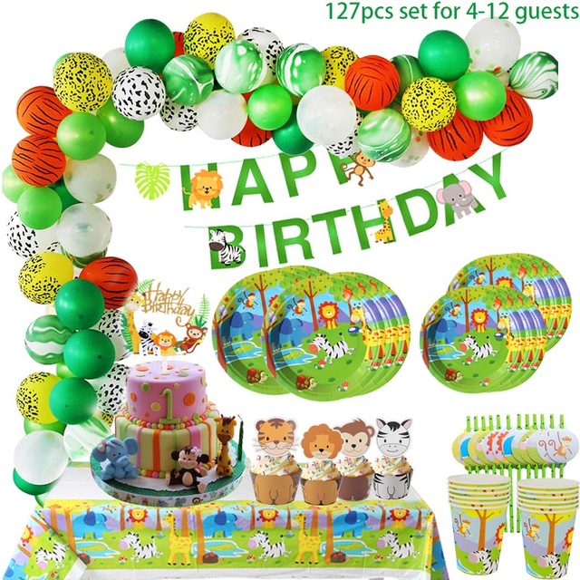 Safari Birthday Party Decoration Disposable Tableware Set Safari Dinosaur Party 1st Birthday Boy Baby Shower Supplies