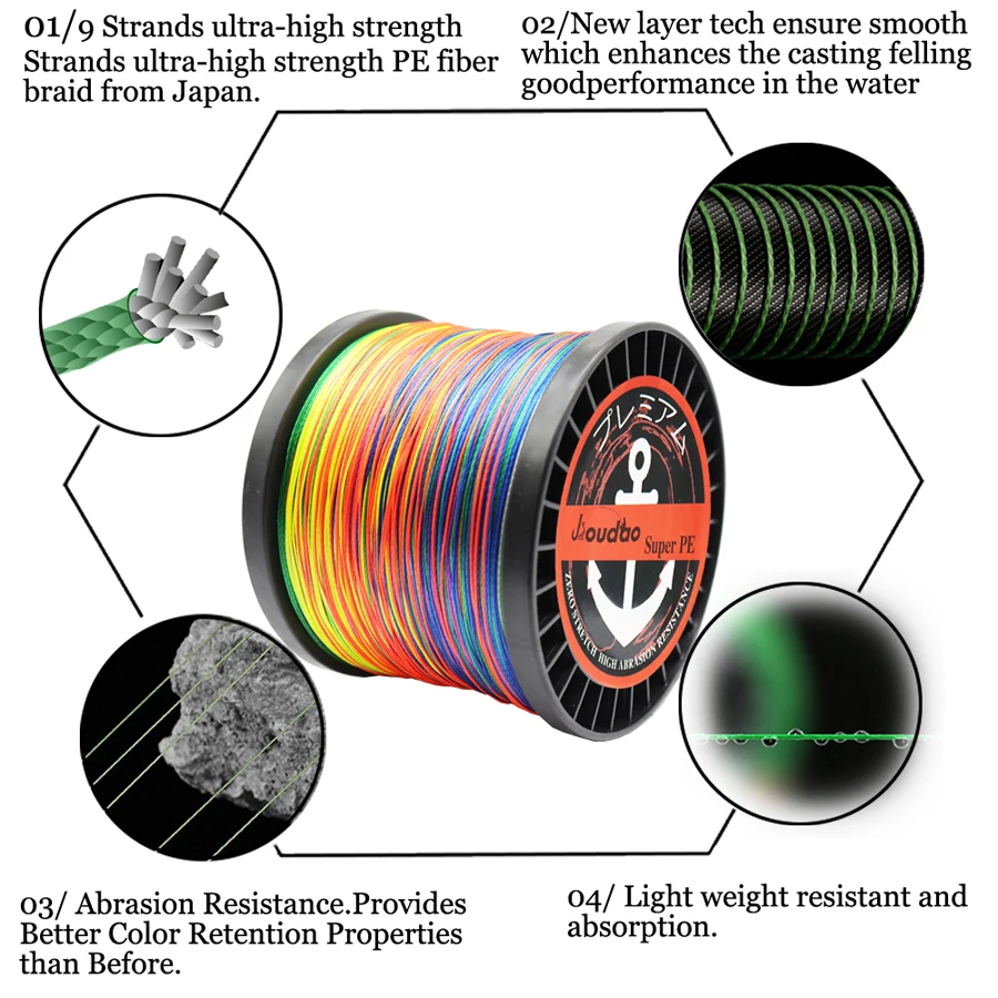 S9 Braid Line 9Strands Braided Fishing Line 1500m PE Multicolor