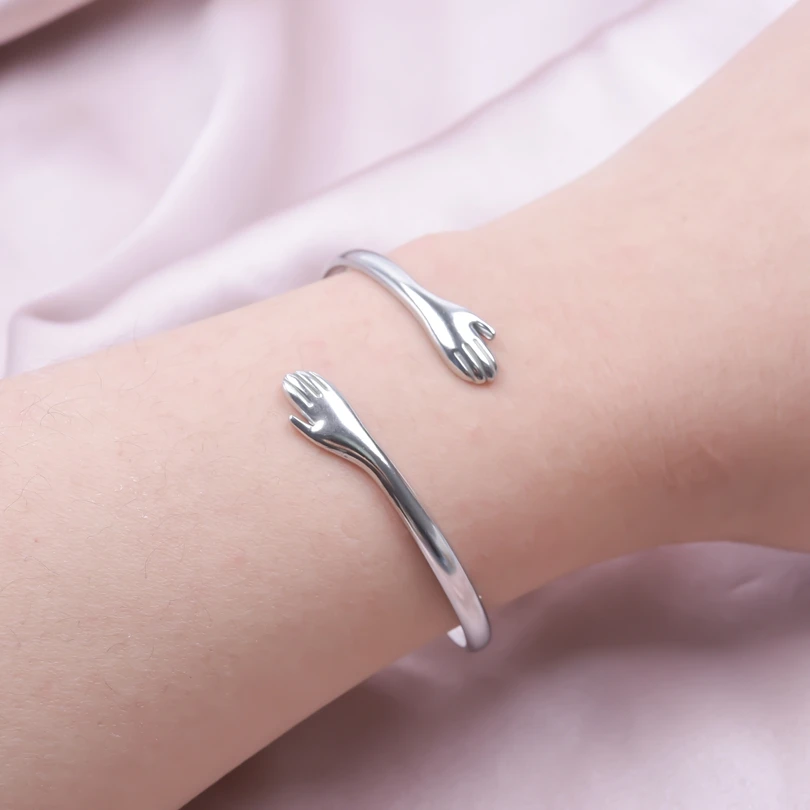 Romantic Hug Hands Embrace Adjustable Open Bracelet Love Hand Cuff Thin Bangle for Women Men Couple Jewelry Chic Wedding Gifts 2