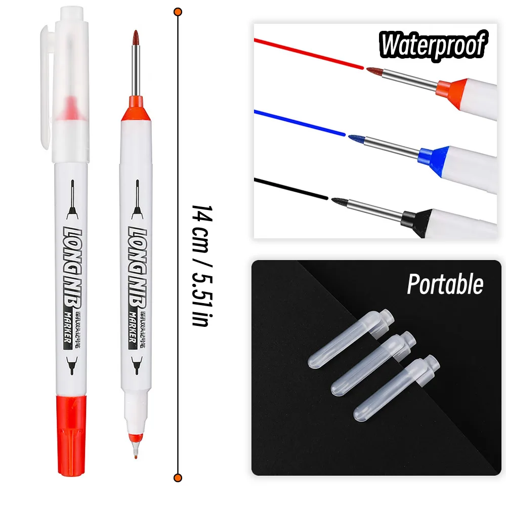 10pcs 20mm Double-Tip Deep Hole Long Head Nib Markers Graffiti Marker Metal Pen Waterproof Woodworking Decoration Multi-Purpose