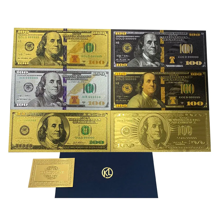 10 pz USA 100 dollari lamina d'oro banconota banconote soldi finti stati  uniti d'america carte da collezione USA denaro prop per la decorazione