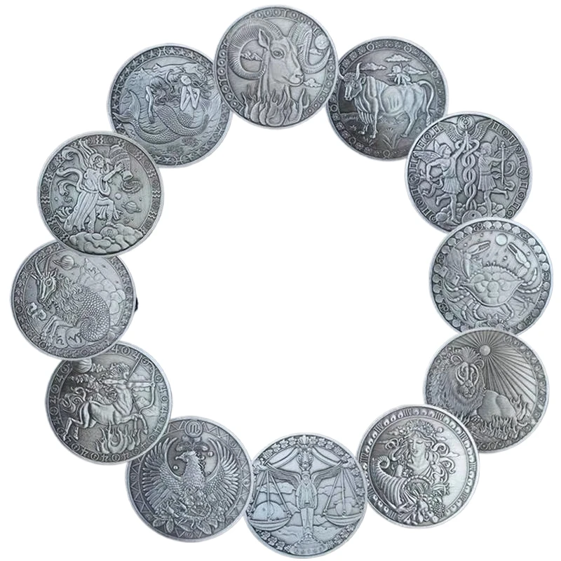 

Twelve Constellations Coin Retro Silver Plated Commemorative memory Coins Set Home Decor Crafts Art Collection Gift