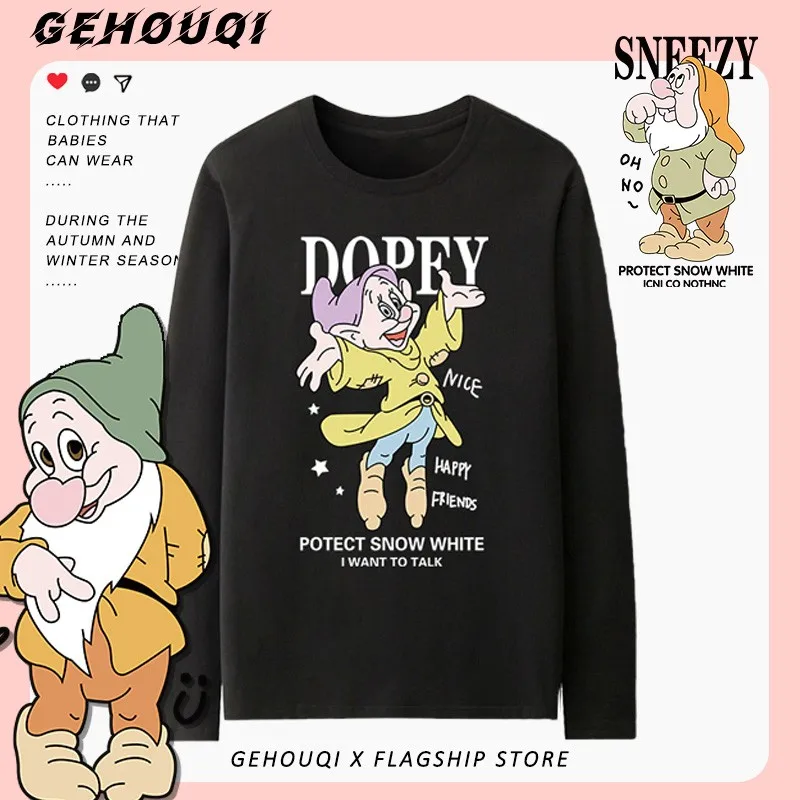 

Seven Dwarfs Joint T-shirt Women Long Sleeve Children Disney Cartoon Print Little Girl Clothes Pure Cotton