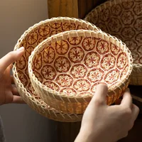 Natural Wicker Storage Basket Round Bamboo Bread Basket Fruit and Vegetable Storage Box Home Farmhouse Decor 1