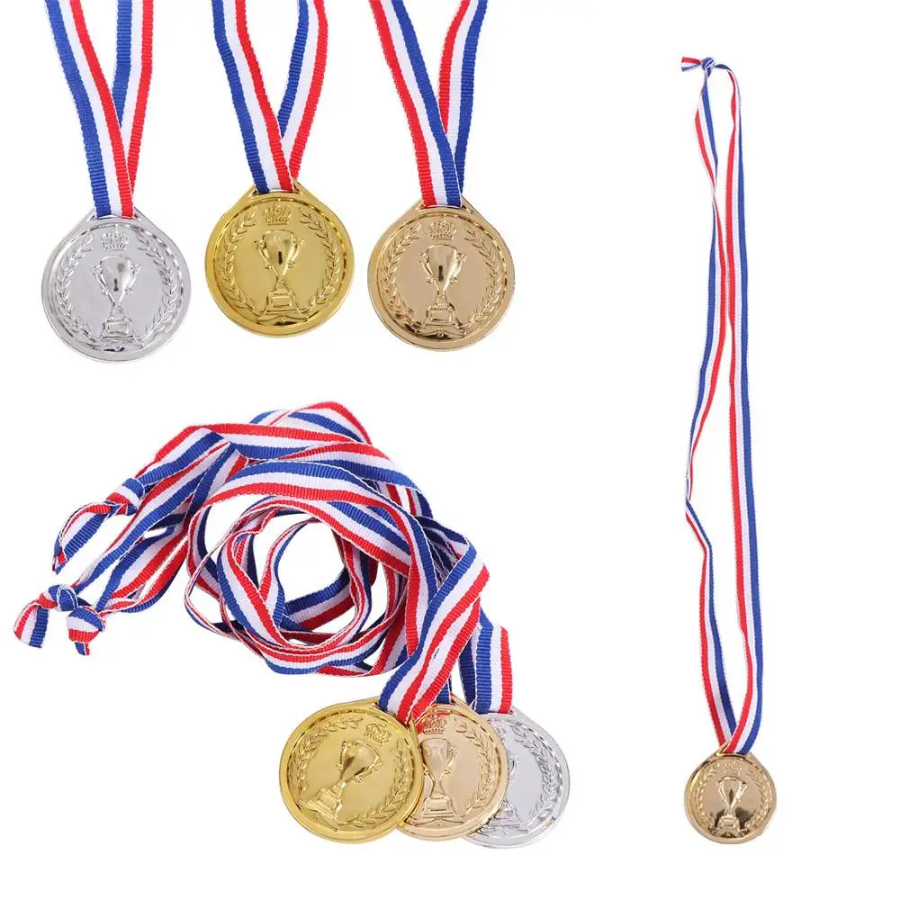 Award medals winner gold silver bronze dancing sports children running swimming plastic