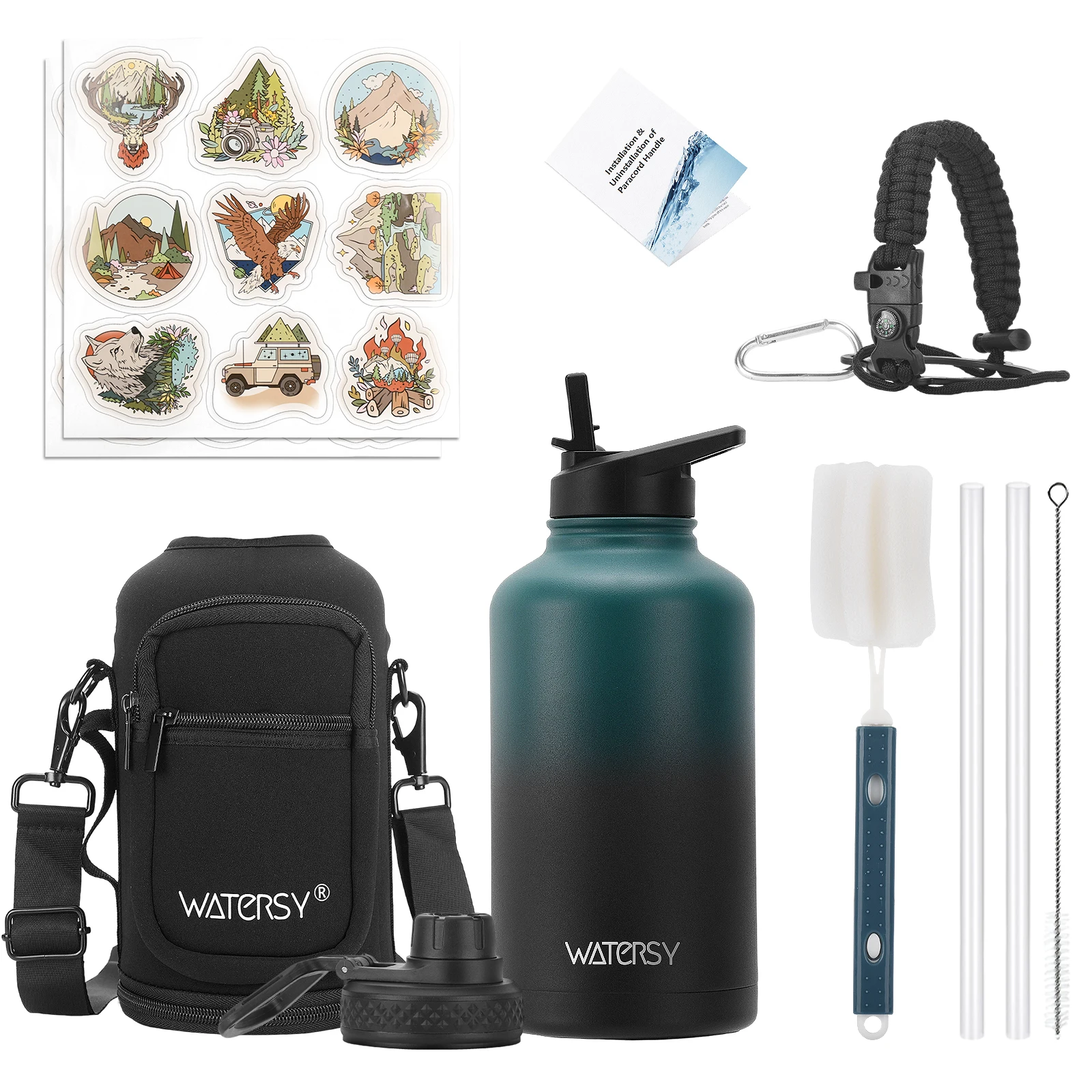 Insulated Stainless Steel Water Bottle with Straw & Lids - Large Capacity Outdoor Sports Flask