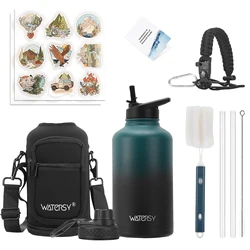 Insulated Stainless Steel Water Bottle with Straw & Lids - Large Capacity Outdoor Sports Flask - 1890ml (Blue Black)