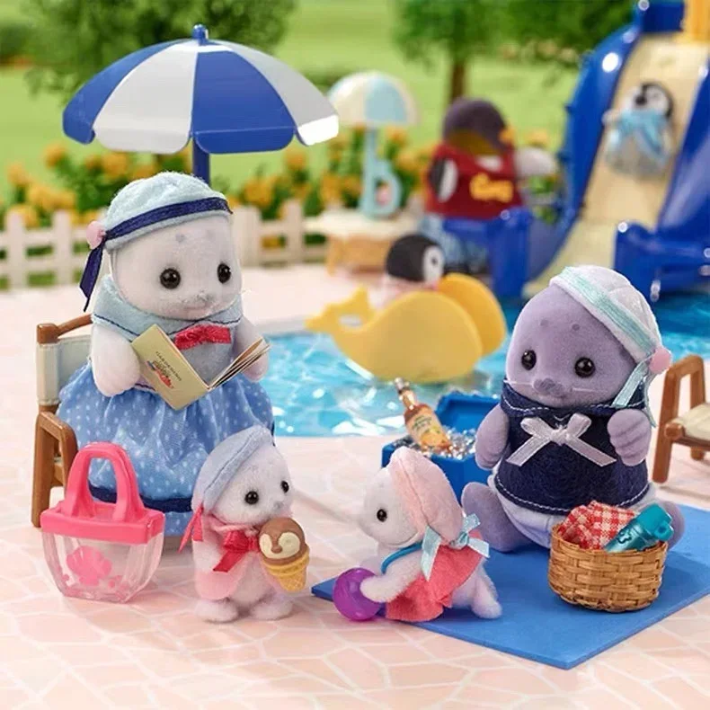 Sylvanian Families Anime Girl Figures Calico critters Dollhouse Furniture Set Kitchen Toys for Kids The Seal Family anime girl figures dollhouse furniture set kitchen toys doll house toys