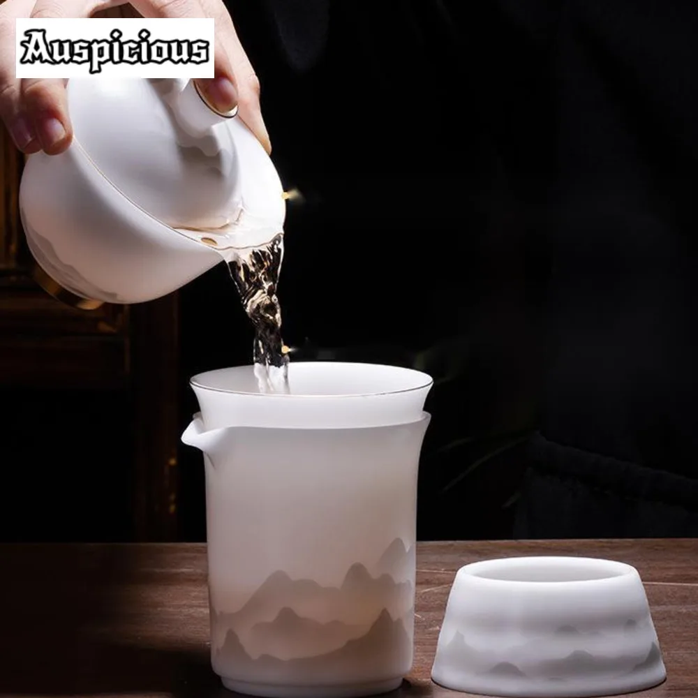 180ml High End Iced Jade Porcelain Gaiwan Vintage Tea Tureen Chinese Tea Maker Cover Bowl Ceremony Accessories Collection