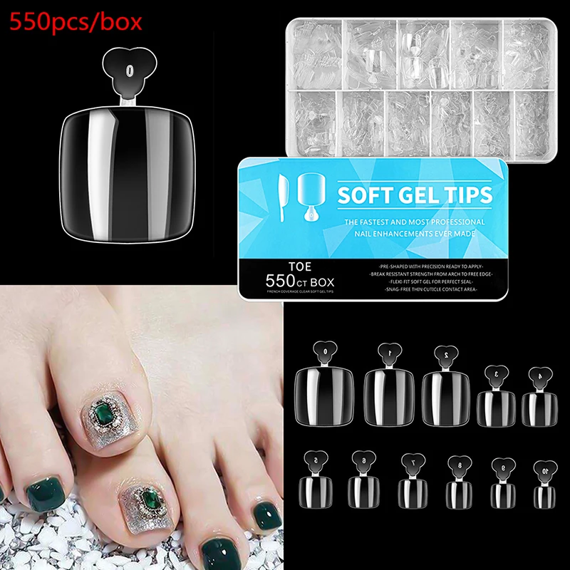 Fake Toenail Tips Full Cover Ultra Thin Clear Press On Toe Foot Nails 550 Pcs