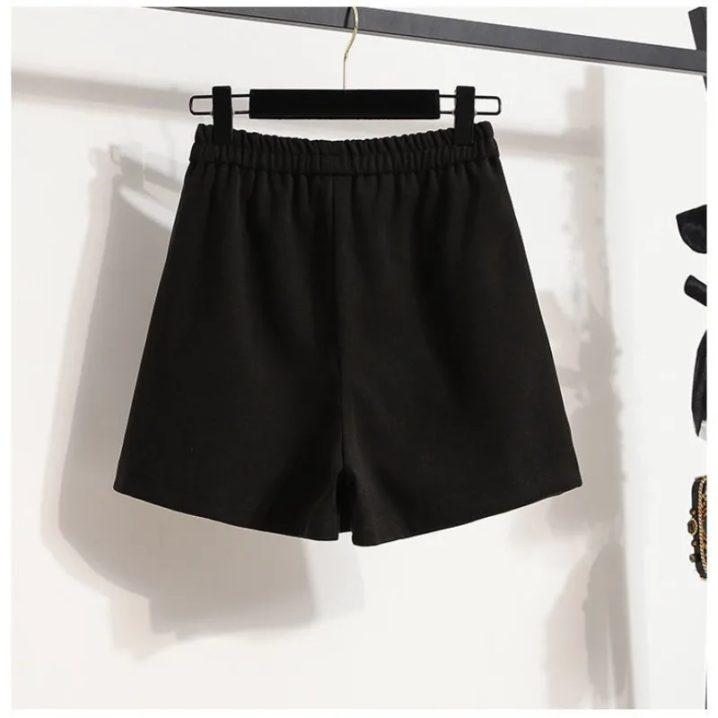 Women's Solid Elastic Waist Plus Size Trouser Skirt Autumn and Winter New Loose High-waist Ruched Button Casual Shorts