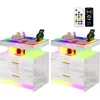 2-piece Set of Bedside Table with Wireless Charging Station, LED Lights, and 2 Drawers with Smooth Smart Bedside Table 1