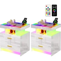 2-piece Set of Bedside Table with Wireless Charging Station, LED Lights, and 2 Drawers with Smooth Smart Bedside Table 1