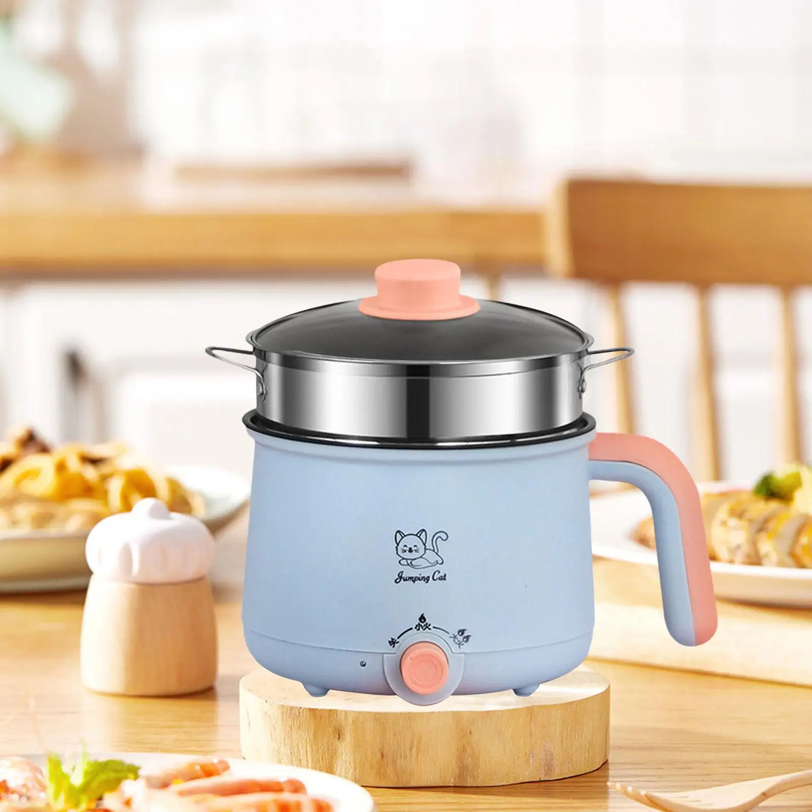 1.8L Electric Hot Pot with Steamer Ramen Cooker Noodles Pot Adjustable Temprature Control for Soup Oatmeal Eggs Dorm Room