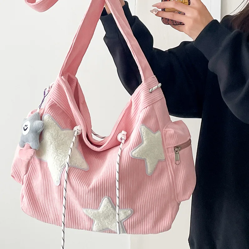 

Women Fashion Corduroy Handbags for Women Large Capacity Cute Tote Shoulder Bags for Women Girls Travel School Bag