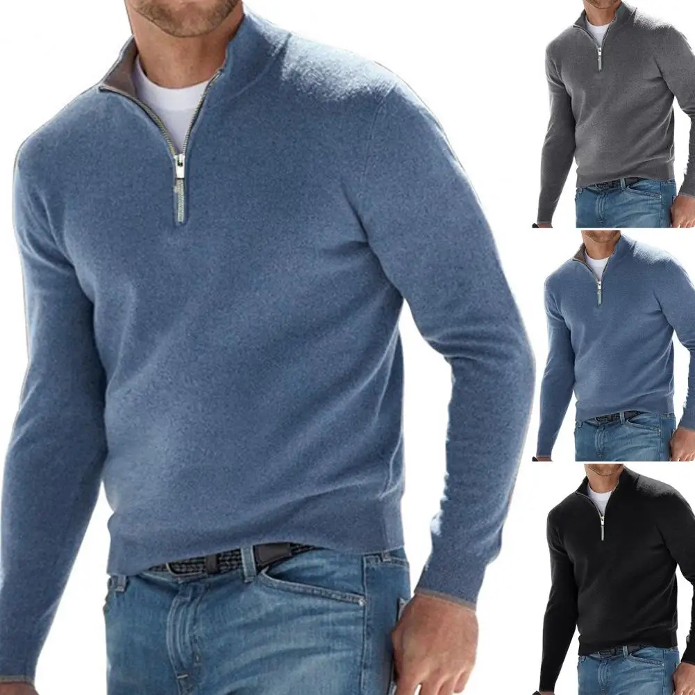 

Autumn Men's Sweatwear Warm Pullover Solid Color Half Zipper Casual Sweater Slim V-neck Long Sleeve Men's Sweatshirts Winter Top