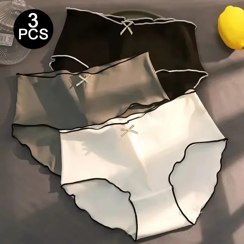 3 قطعة/الحزمة ملابس داخلية نسائية مثلثة مضادة للبكتيريا من الحرير الجليدي بدون خياطة مع خصر منخفض ونمط أوروبي أمريكي