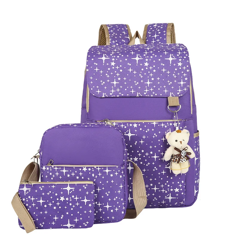 Student Backpack Three Piece Canvas Schoolbag Academic Style High Capacity Backpack for Boys and Girls Junior School Backpack 3