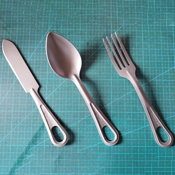TA2 Pure Titanium / Stainless Steel Camping Tableware Set Knife Fork Spoon Dinnerware for Outdoor Travel Hike Picnic Cutlery 1