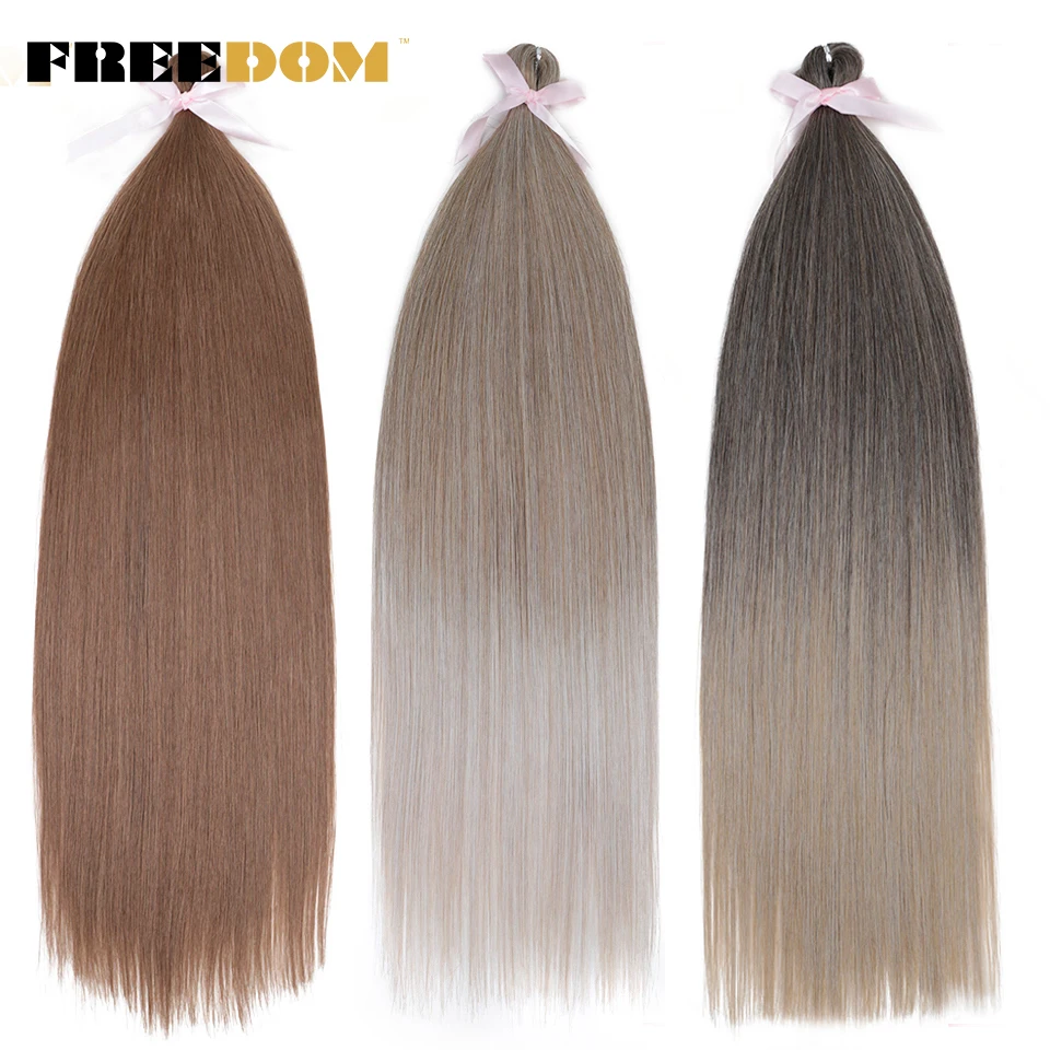 FREEDOM Synthetic Straight Crochet Braids Hair Bundles 28 inch Synthetic Braiding Hair Ombre Brown Soft Crochet Hair Extensions