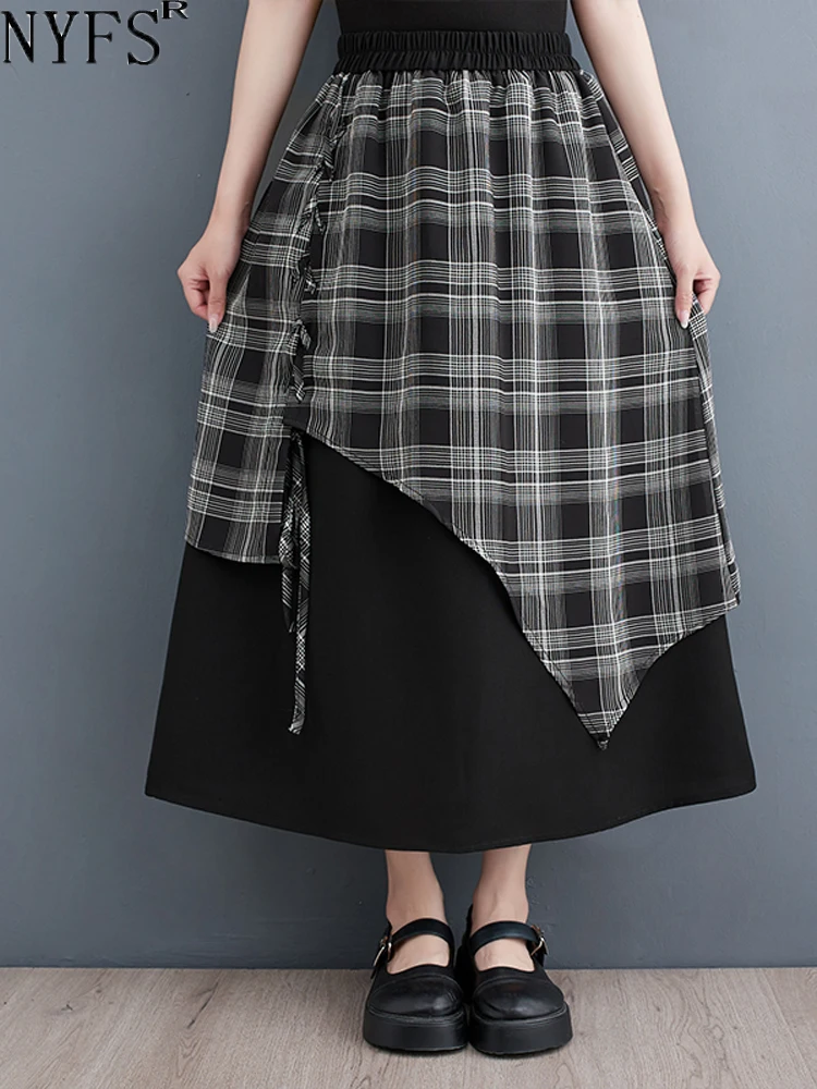 

Женская Двухслойная юбка NYFS, винтажная длинная юбка свободного покроя с высокой талией, осень 2023