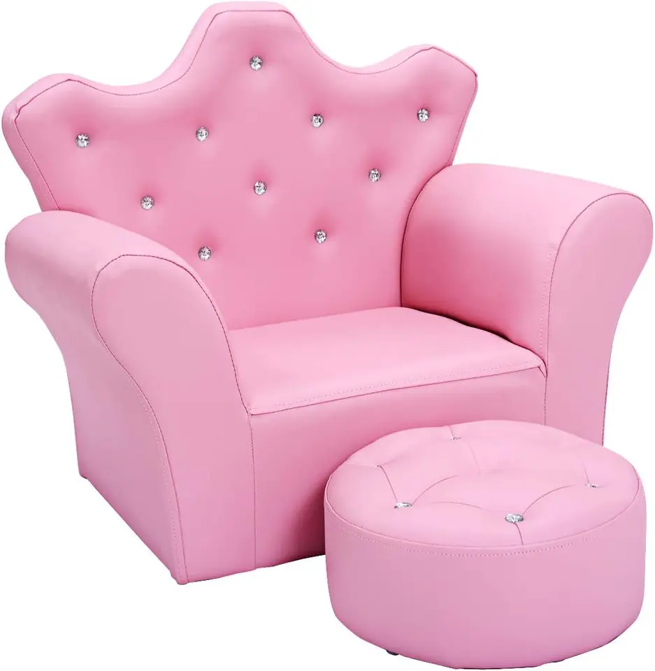 Kids Elegant Upholstered Sofa with Ottoman