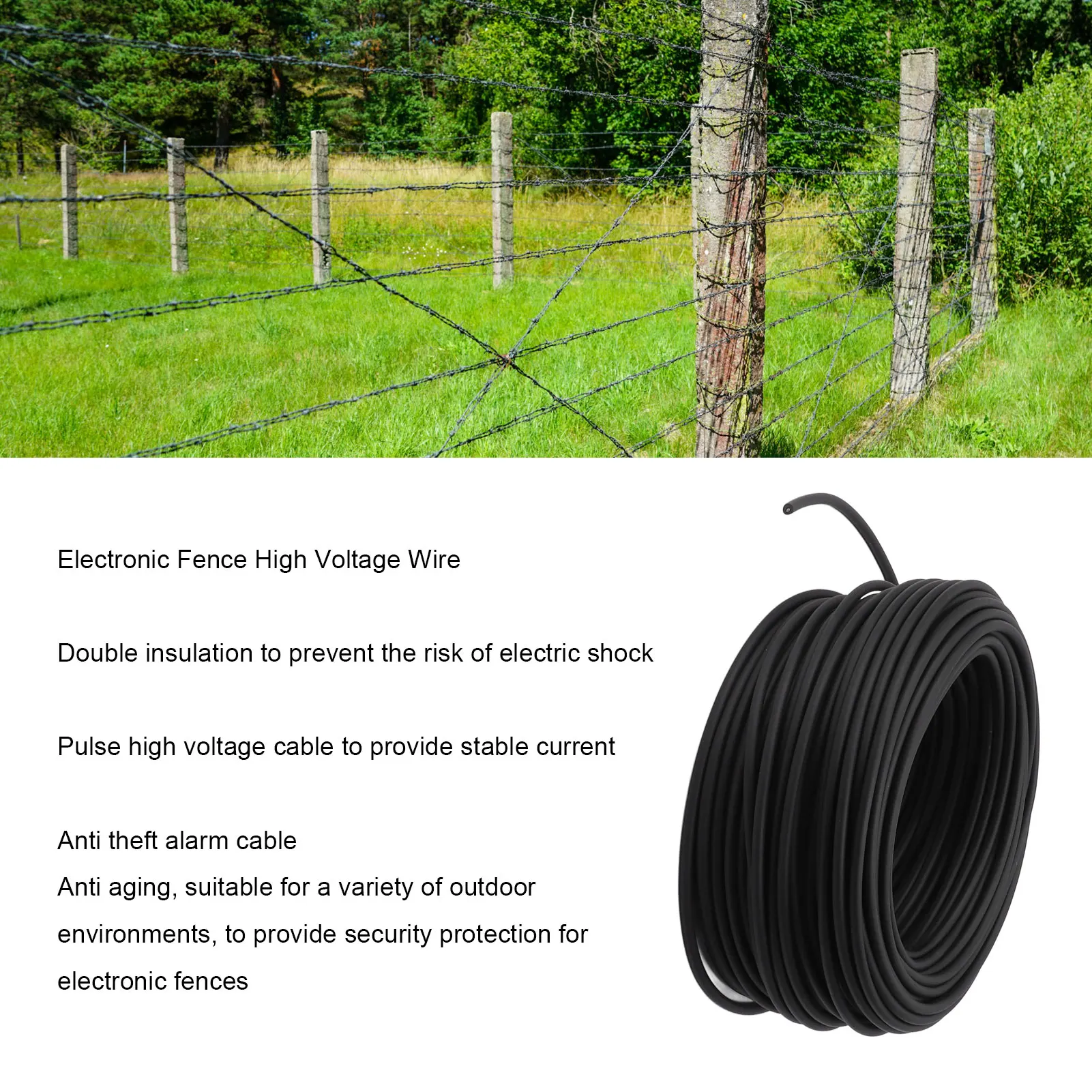 Electronic Fence High Voltage Wire High Voltage Insulated Cable Silicone Insulated Sleeve Multi Strand 7  Wires for Garden