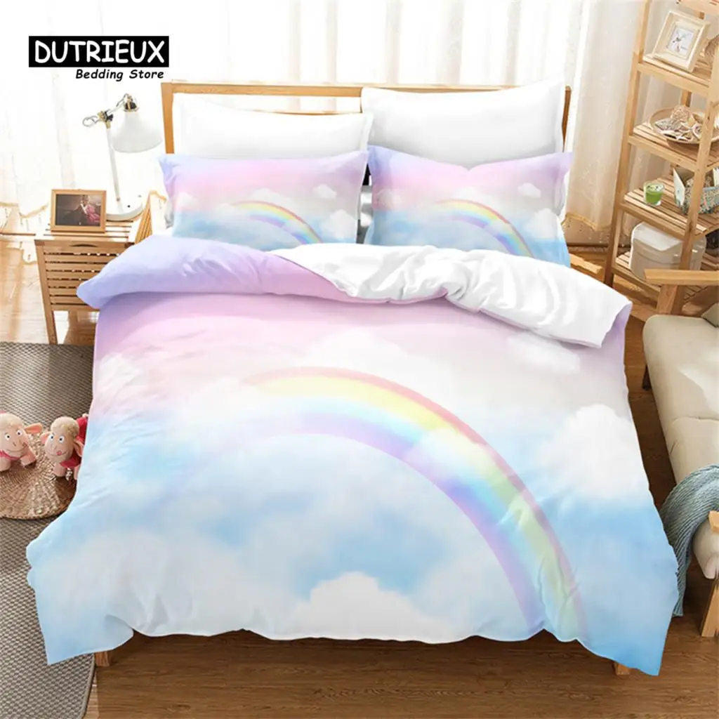 

Rainbow Sky Bedding Set, 3Pcs Duvet Cover Set, Soft Comfortable Breathable Duvet Cover, For Bedroom Guest Room Decor