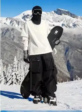 Men and Women's Oversized Ski Pants Waterproof Breathable Thermal Fleece Lining Snowboard Winter Overalls Pants
